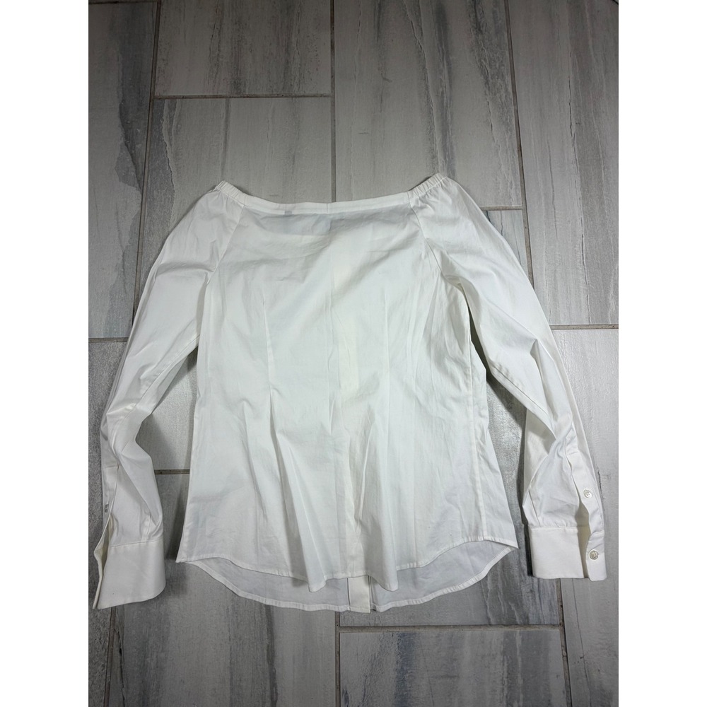 Theory Auriana Stretch Cotton Off The Shoulder Button Front Blouse White S - Picture 6 of 8